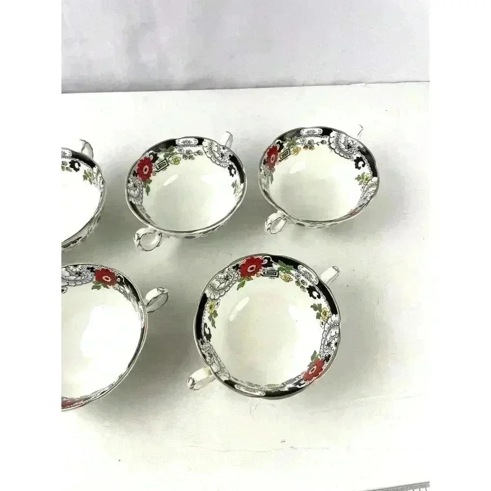VTG Set of 5 Swansea Soup Dish Bowl Floral Pattern Bone China Canton‎ Gold Trim